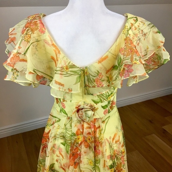 Vintage 60’s Yellow Floral Maxi Dress Southern Bel - Picture 7 of 16